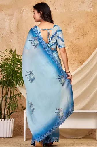 sky blue chocolate silk blend saree embellished border work