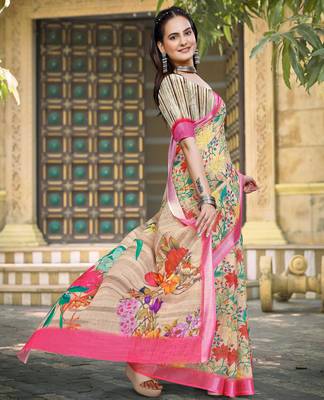 beige cotton blend digital print saree 4