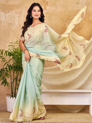 mint green chocolate silk blend saree embellished border work (sfsrsk1007) 4