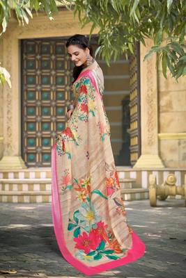 beige cotton blend digital print saree 5