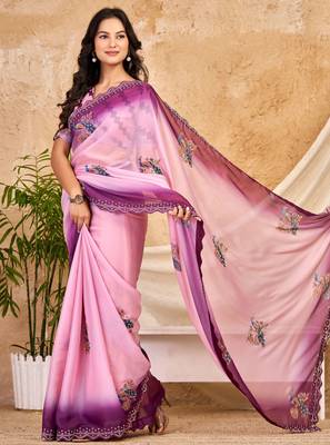 purple pink chocolate silk blend saree with embellished border (sfsrsk1006) 3