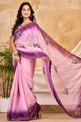purple pink chocolate silk blend saree with embellished border