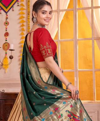 Cream Kanchipuram Silk Zari & Lace Lehenga Choli with Dupatta 3