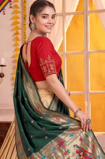 Cream Kanchipuram Silk Zari & Lace Lehenga Choli with Dupatta