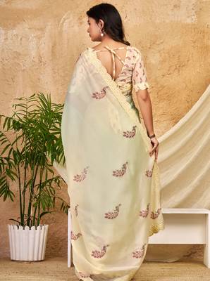 mint green chocolate silk blend saree embellished border work (sfsrsk1007) 5