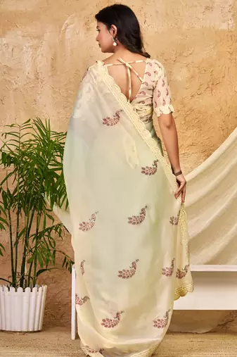 mint green chocolate silk blend saree embellished border work (sfsrsk1007)