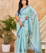 sky blue chocolate silk blend saree with embellished border (sfsrsk1004)
