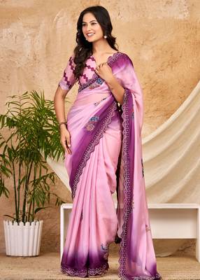 purple pink chocolate silk blend saree with embellished border (sfsrsk1006) 4