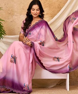 purple pink chocolate silk blend saree with embellished border (sfsrsk1006) 5
