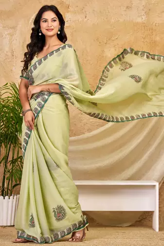 pista green chocolate silk blend saree embellished border work (sfsrsk1005)