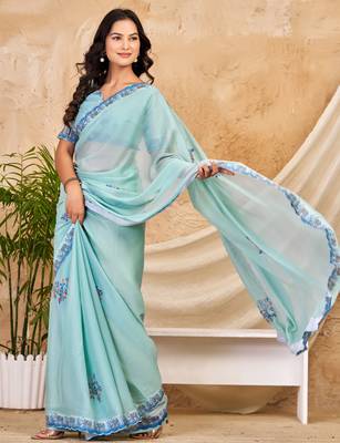 sky blue chocolate silk blend saree with embellished border (sfsrsk1004) 3