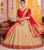 Cream Kanchipuram Silk Zari & Lace Lehenga Choli with Dupatta