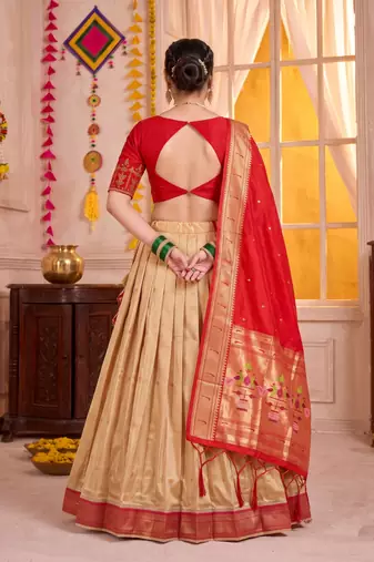 Cream Kanchipuram Silk Zari & Lace Lehenga Choli with Dupatta