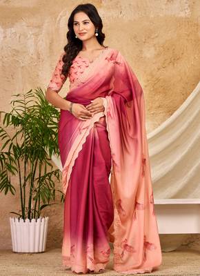 pink red chocolate silk blend saree with embellished border (sfsrsk1003) 1