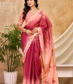 pink red chocolate silk blend saree with embellished border (sfsrsk1003)