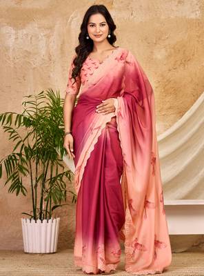 pink red chocolate silk blend saree with embellished border (sfsrsk1003) 2