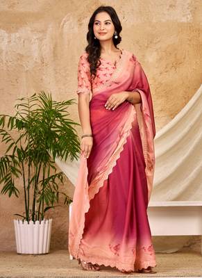 pink red chocolate silk blend saree with embellished border (sfsrsk1003) 3