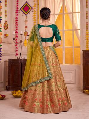 Light Orange Jacquard Silk Zari Work Lehenga Choli with Dupatta 3
