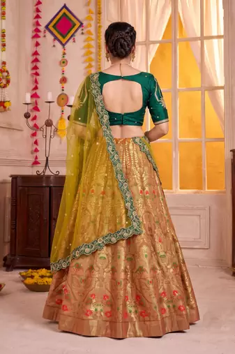 Light Orange Jacquard Silk Zari Work Lehenga Choli with Dupatta