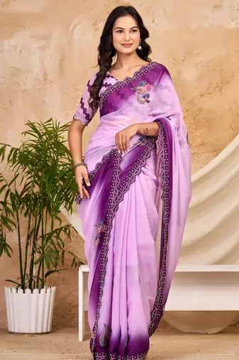 purple chocolate silk blend saree with embellished border