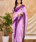 purple chocolate silk blend saree with embellished border (sfsrsk1001)