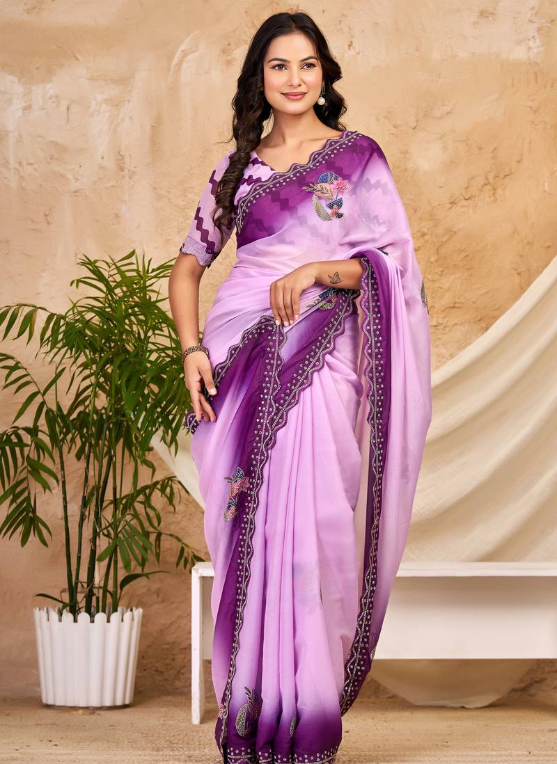 purple chocolate silk blend saree with embellished border (sfsrsk1001)