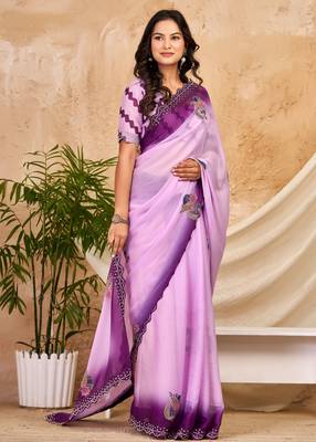 purple chocolate silk blend saree with embellished border (sfsrsk1001) 2