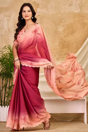pink red chocolate silk blend saree with embellished border