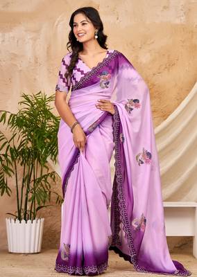 purple chocolate silk blend saree with embellished border (sfsrsk1001) 3