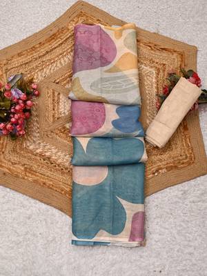 beige shimmer handloom cotton blend digital print saree (t sfshmr49) 1