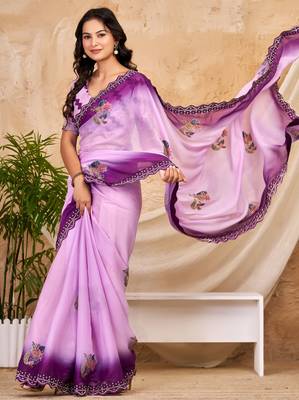 purple chocolate silk blend saree with embellished border (sfsrsk1001) 4