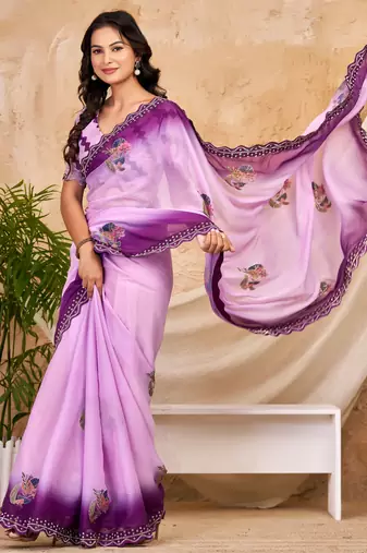 purple chocolate silk blend saree with embellished border