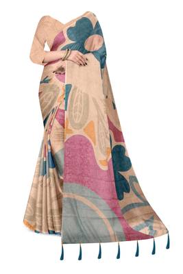 beige shimmer handloom cotton blend digital print saree (t sfshmr49) 2