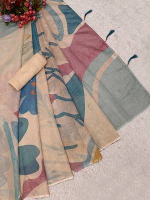 beige shimmer handloom cotton blend digital print saree (t sfshmr49) 3