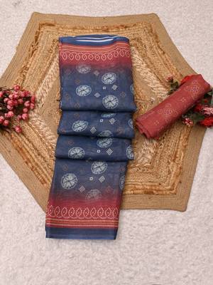 blue pink shimmer handloom cotton blend digital print saree 1