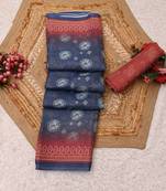 blue pink shimmer handloom cotton blend digital print saree
