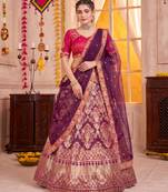 Wine Jacquard Silk Zari Work Lehenga Choli with Dupatta