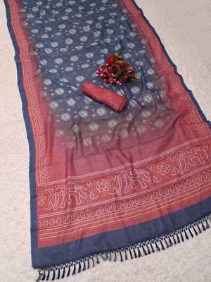 blue pink shimmer handloom cotton blend digital print saree 3