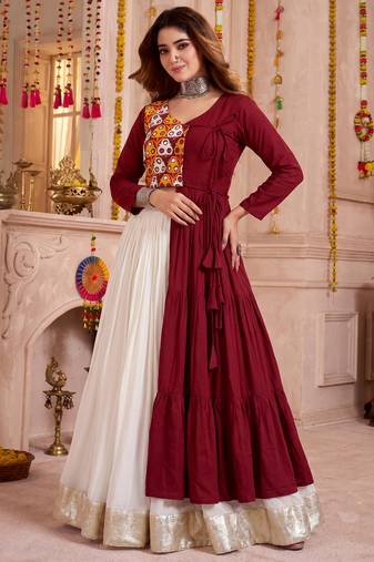 Off White Cotton Mirror & Gamthi Work Lehenga Choli Set