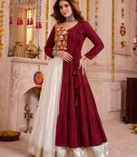 Off White Cotton Mirror & Gamthi Work Lehenga Choli Set