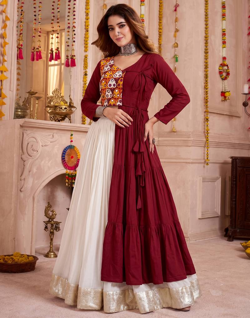 Off White Cotton Mirror & Gamthi Work Lehenga Choli Set