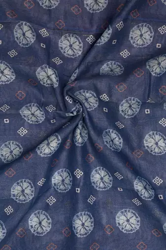 blue pink shimmer handloom cotton blend digital print saree