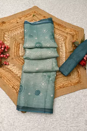 sea green shimmer handloom cotton blend saree bandhani print