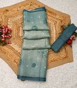sea green shimmer handloom cotton blend saree bandhani print