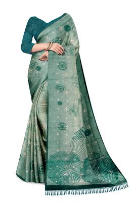 sea green shimmer handloom cotton blend saree bandhani print 2