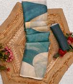 teal turquoise shimmer handloom cotton blend digital print saree