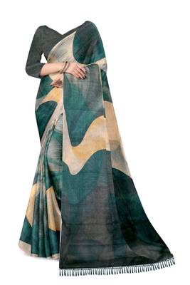 teal turquoise shimmer handloom cotton blend digital print saree 2