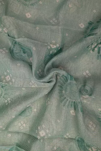 sea green shimmer handloom cotton blend saree bandhani print