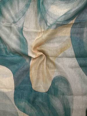 teal turquoise shimmer handloom cotton blend digital print saree 3