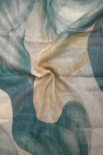 teal turquoise shimmer handloom cotton blend digital print saree